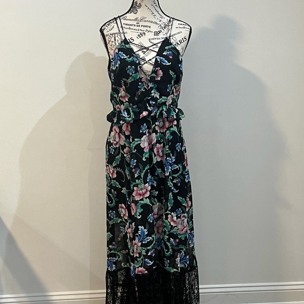 Express Black Floral High Low Dress